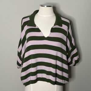 Voyageur by MerSea Green and Lilac/Pink Striped Collared Sweater, Medium